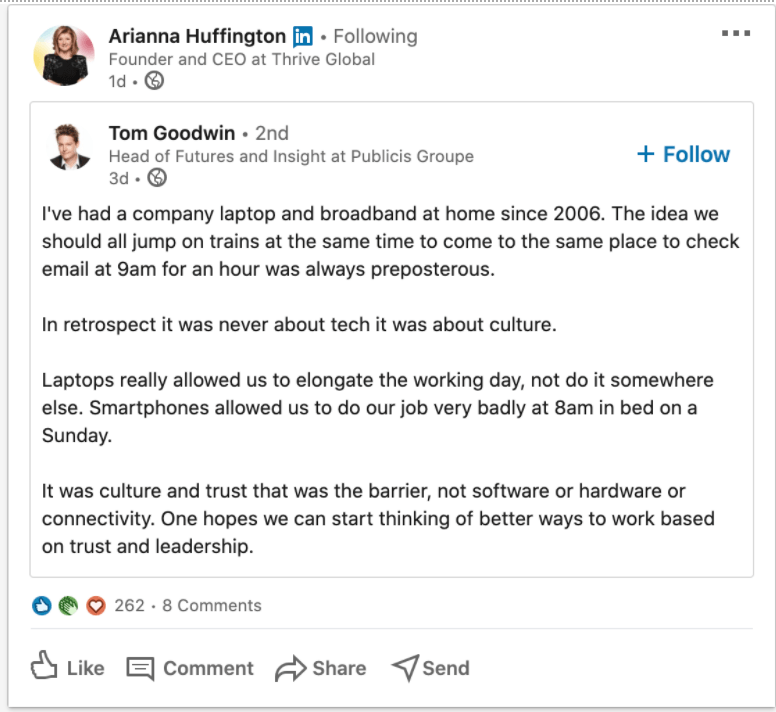 Example LI influencers: Arianna Huffington