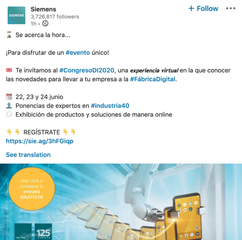 Example LI post with emojis: Siemens