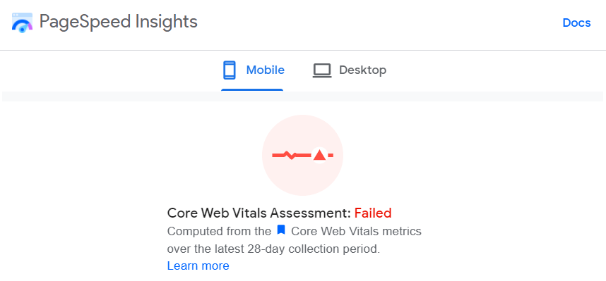Core web vitals - failed